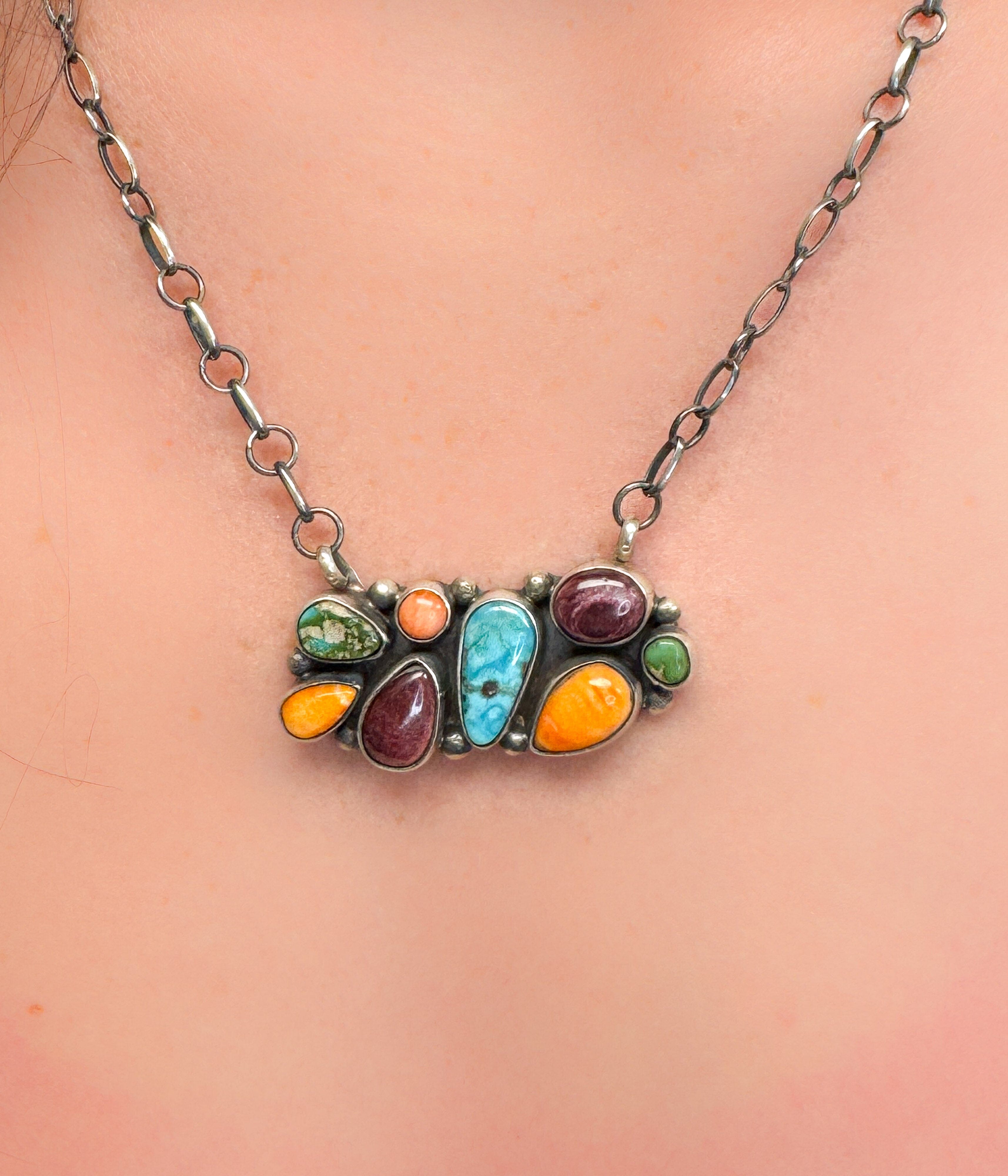 Eight Stone Multi Color Necklace172 Genuine Turquoise Necklace