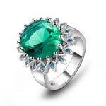 Emerald Aquamarine Flower Ring - 925 Sterling SilverRing6