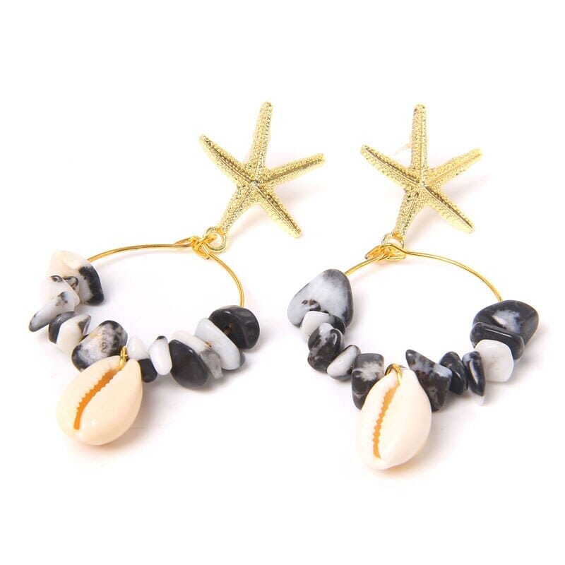 Boho Puka Shell Stone Chips Starfish Charm EarringsEarrings18 Zebra