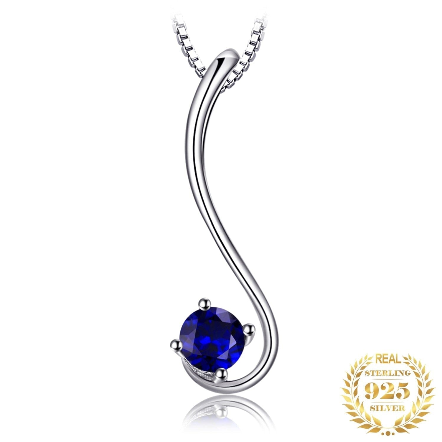 Luxurious Curve Design Created Sapphire Pendant Necklace (No Chain) - 925 Sterling SilverNecklace