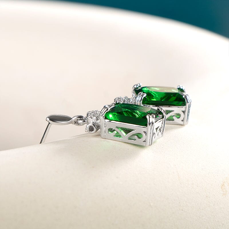 Uniquely Beautiful Square Emerald Earrings - 925 Sterling SilverEarrings