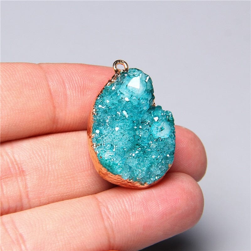 Natural Healing Crystal Blue Aquamarine Quartz Druzy Slice PendantPendant1pc