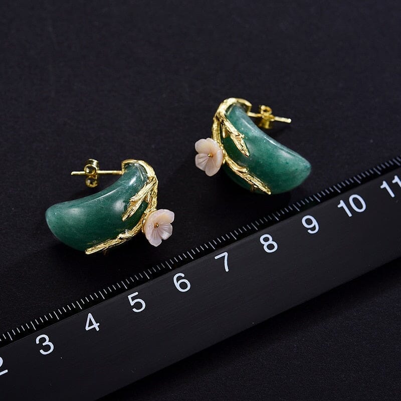 Natural Aventurine Original Plum Flower Stud Earrings - 925 Sterling SilverEarrings