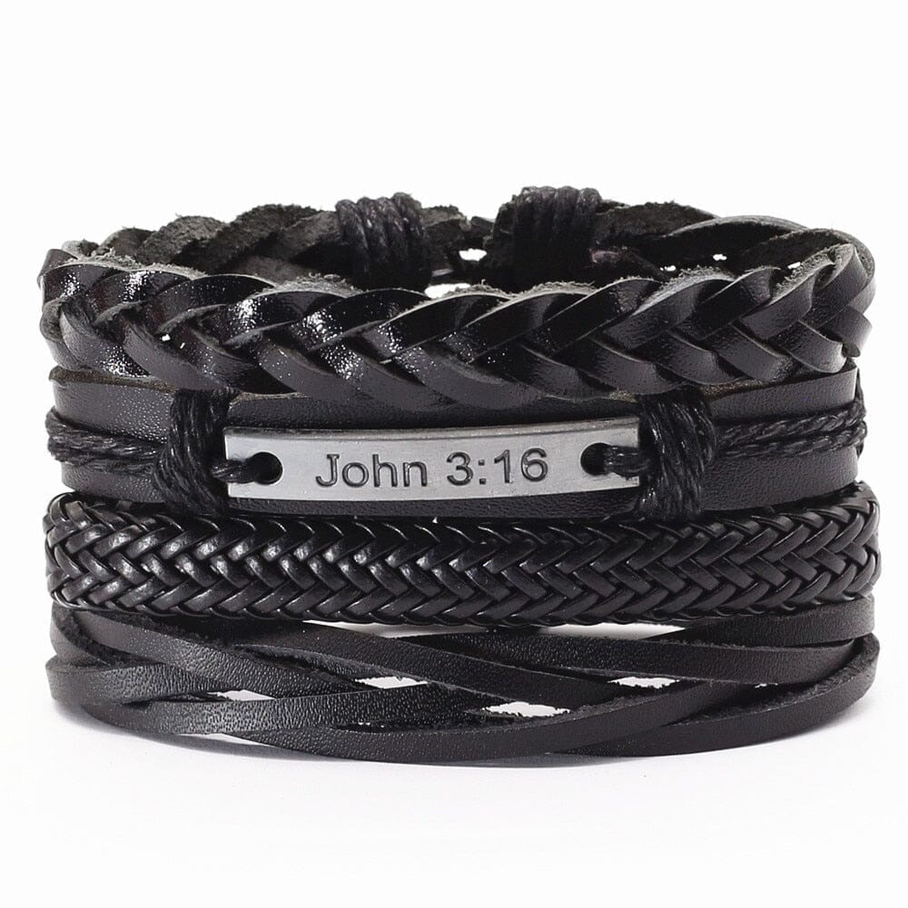 Trust In God Jesus Khaki Faith Punk 4 pcs/set Black Beads Bible Leather BraceletsBraceletstyle 7