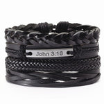 Trust In God Jesus Khaki Faith Punk 4 pcs/set Black Beads Bible Leather BraceletsBracelet
