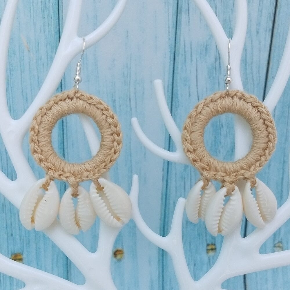 Fashion Boho Beach Puka Shell Crochet EarringsEarrings