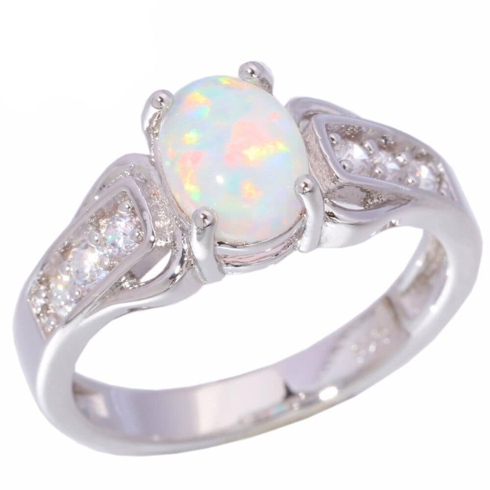 White Fire Opal Cubic Zirconia JewelryRing6OJ8284