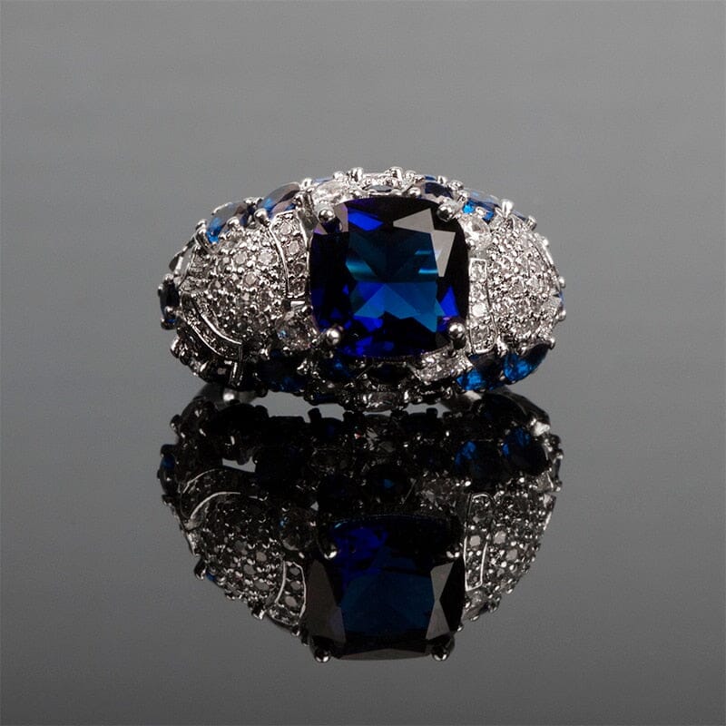 Charm Sapphire White Topaz Multi Stone Ring - 925 Sterling SiilverRing
