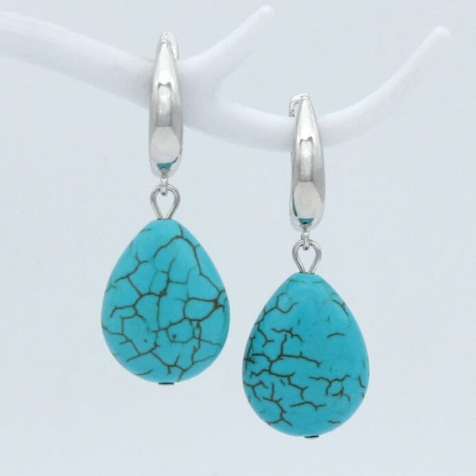 Water Drop Synthetic Turquoise Dangle Earrings - 585 Rose GoldEarrings