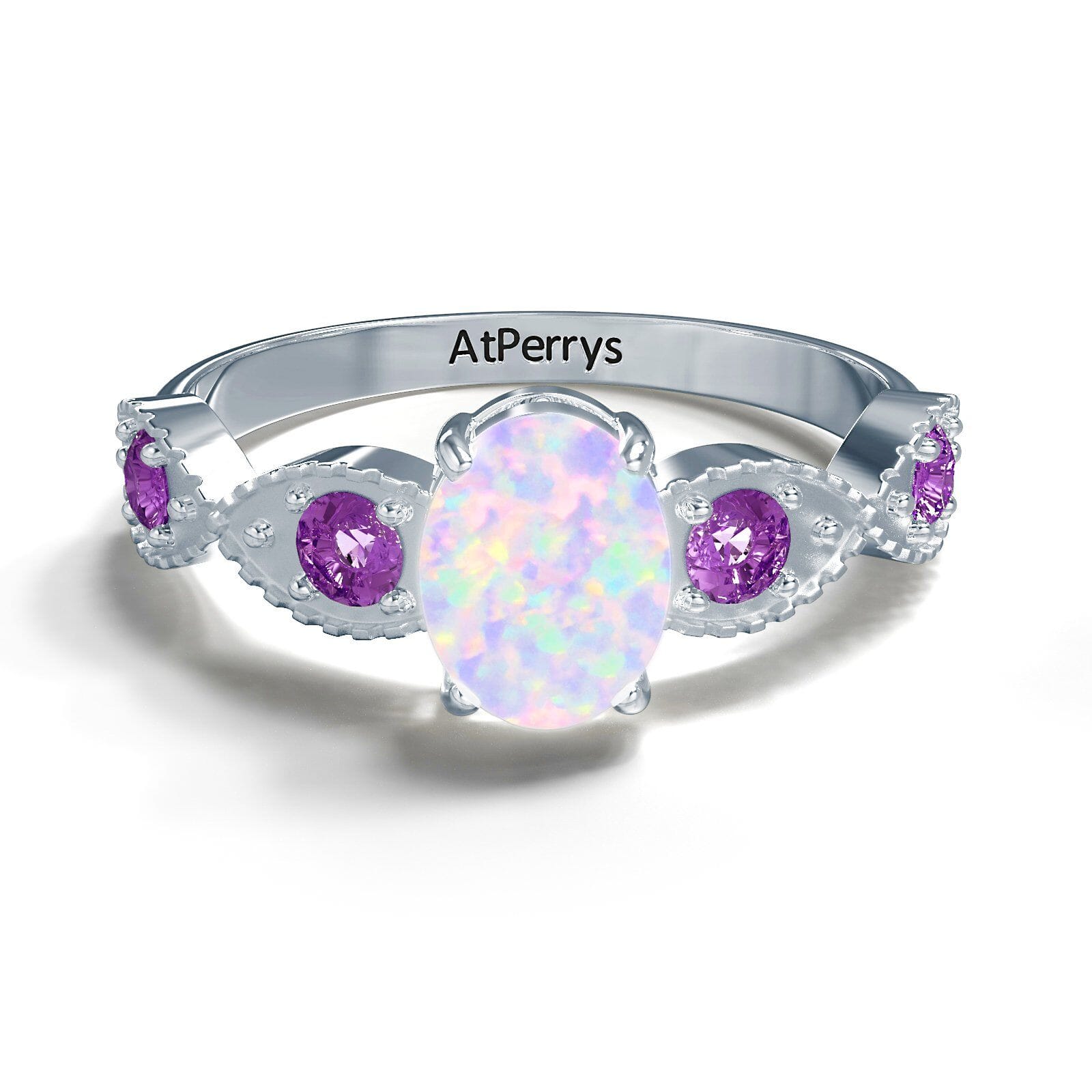 White Fire Opal Amethyst RingRing9