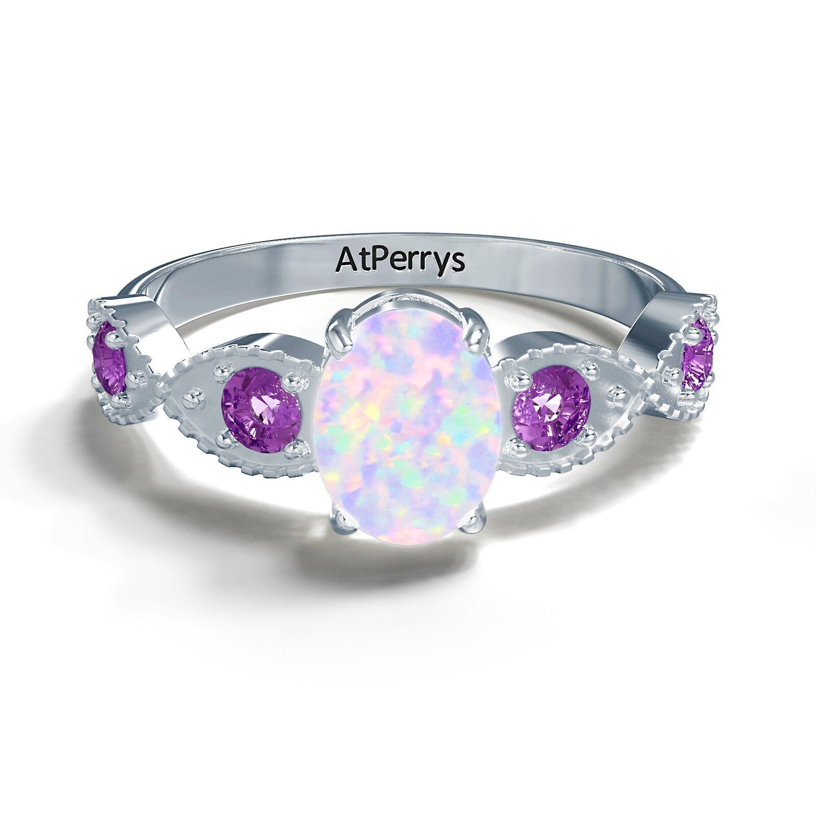 White Fire Opal Amethyst Ring