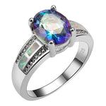 Rainbow Topaz With White Fire Opal Sterling Silver RingRing6