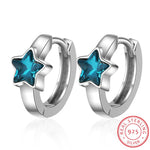 Baby Princess Blue Crystal Star Hoop Earrings - 925 Sterling SilverEarrings