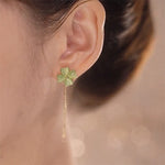 Exquisite Jade Clover Long Tassel Earrings - 925 Sterling SilverEarrings