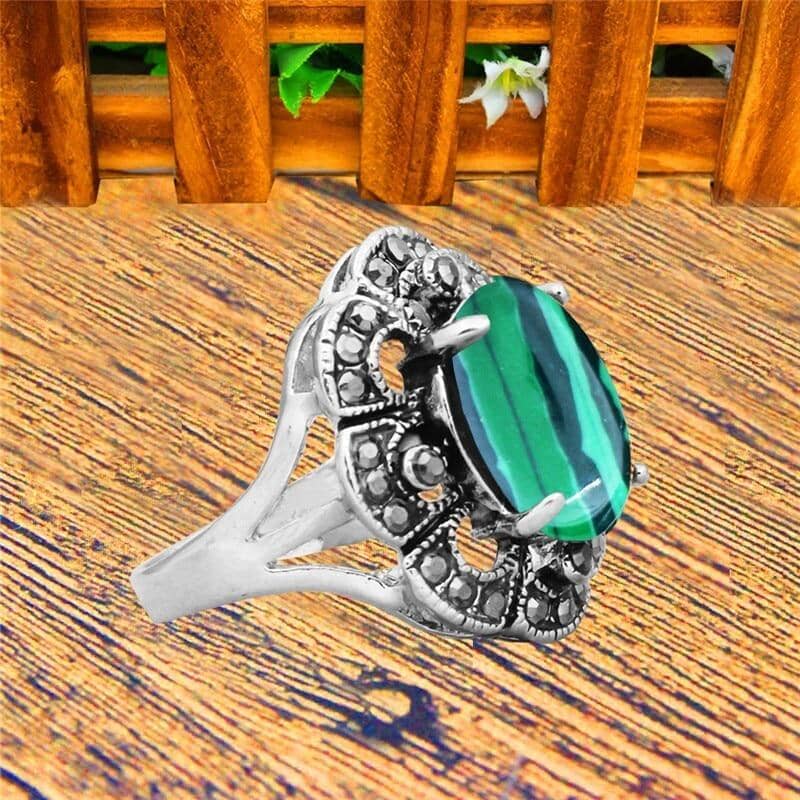 Silver Plated Oval Malachite RingRing