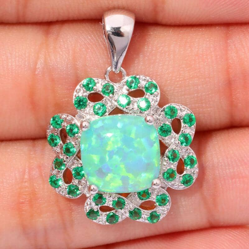 Green Fire Opal & Emerald Charm PendantPendant