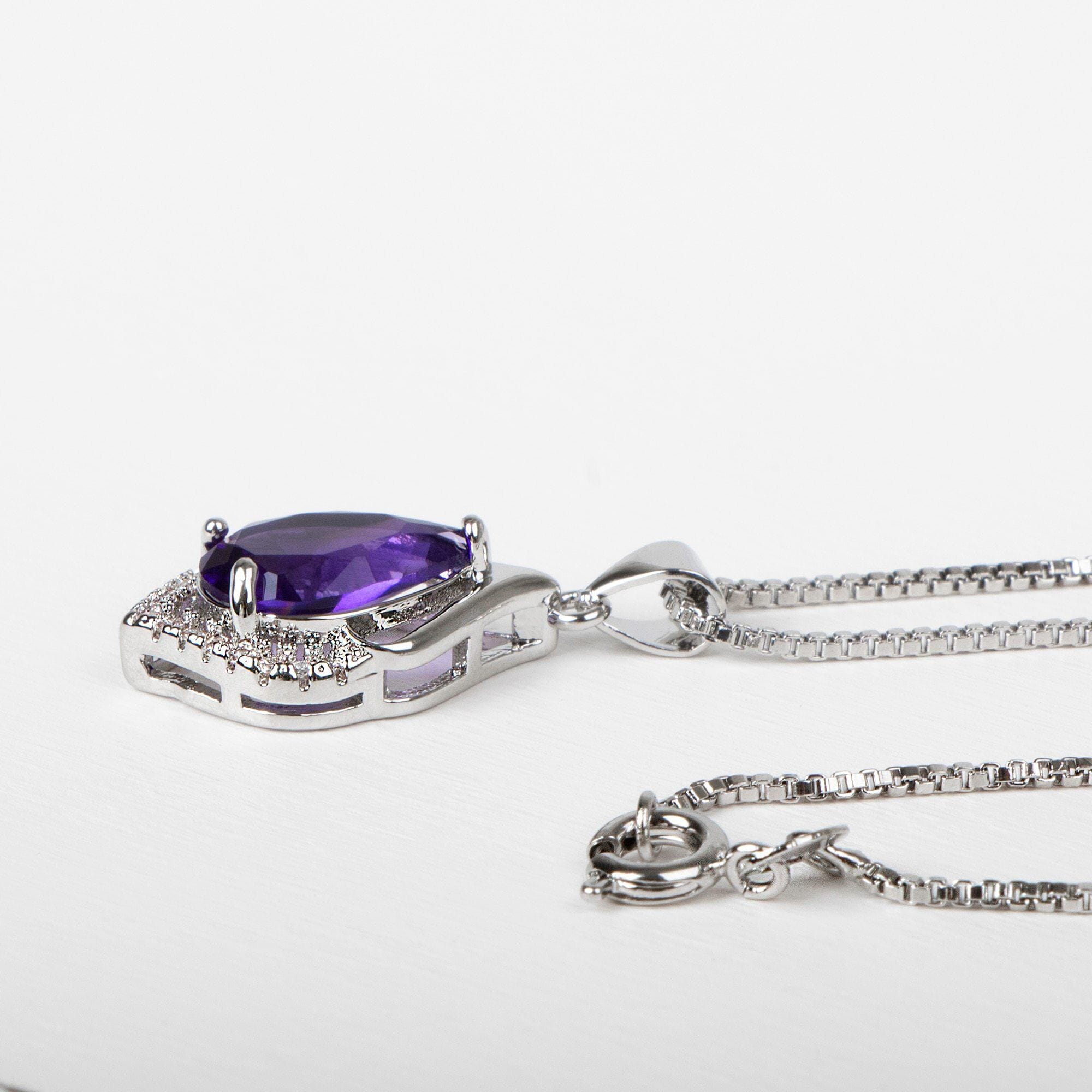 Silvershake 925 Sterling Silver Pendant | 8.09ct Natural Amethyst & Topaz | White Gold Plated Statement Necklace