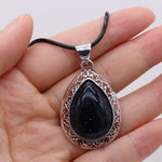 Natural Stone Water Drop Shape Pendant NecklaceHealing CrystalBlue Sand