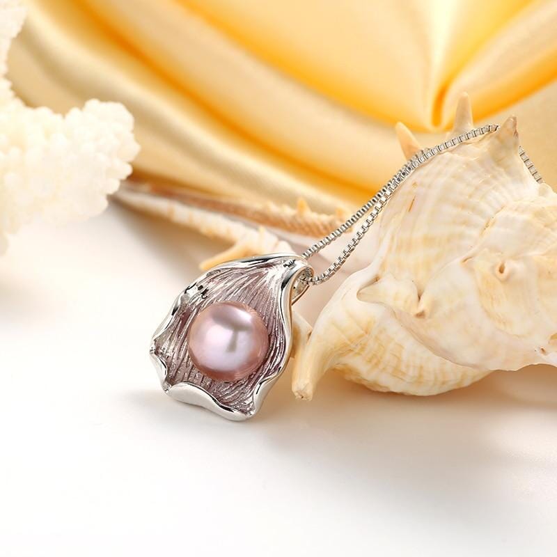 White Gold Plated Freshwater Pearl Jewelry NecklaceNecklacePurple Pearl