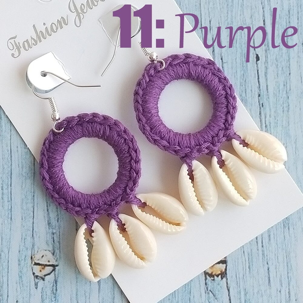 Fashion Boho Beach Puka Shell Crochet EarringsEarringspurple