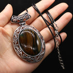 Natural Stone Oval Shape Pendant NecklaceHealing CrystalsYellow Stripe Agate