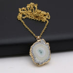 Fashion Natural Slice Druzy Pendant Necklace Gold Color ChainNecklace