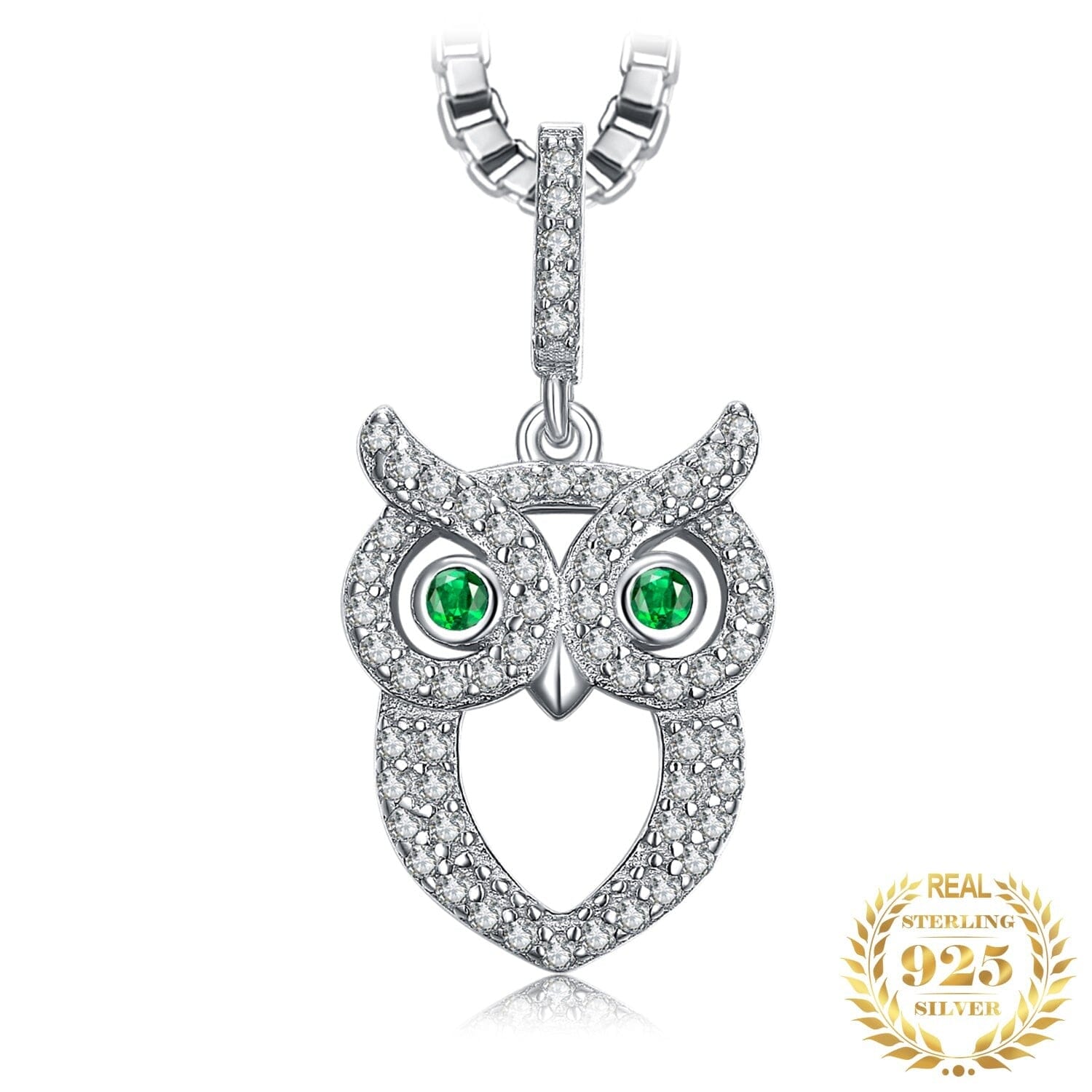 Owl Simulated Nano Emerald Pendant - 925 Sterling SilverPendant