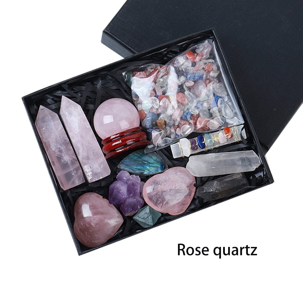 Natural Crystal Point Healing Stones, Wand and Chakra Stone Collection BoxRaw Stonerose quartz