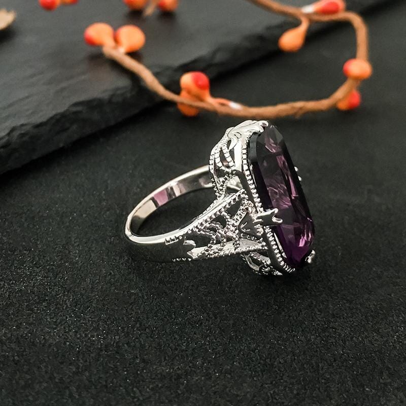 Stunning Big Amethyst Ring - 925 Sterling SilverRing