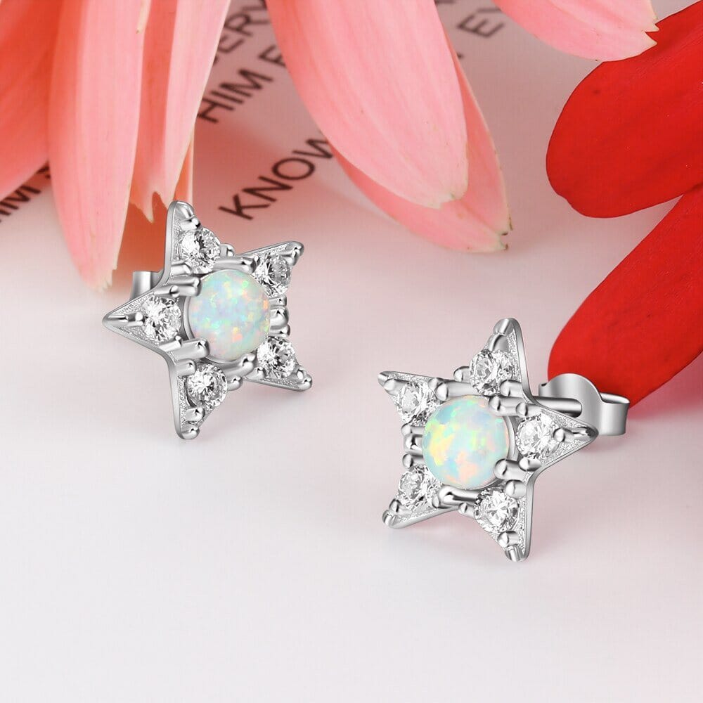 Star White Opal CZ Stud Earrings - 925 Sterling SilverEarrings