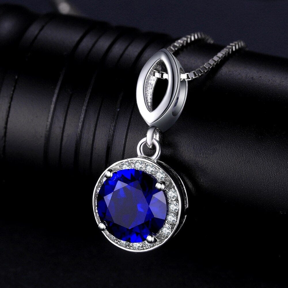 Fashion 2.8ct Created Blue Sapphire Pendant Necklace ( No Chain ) - 925 Sterling SilverNecklace