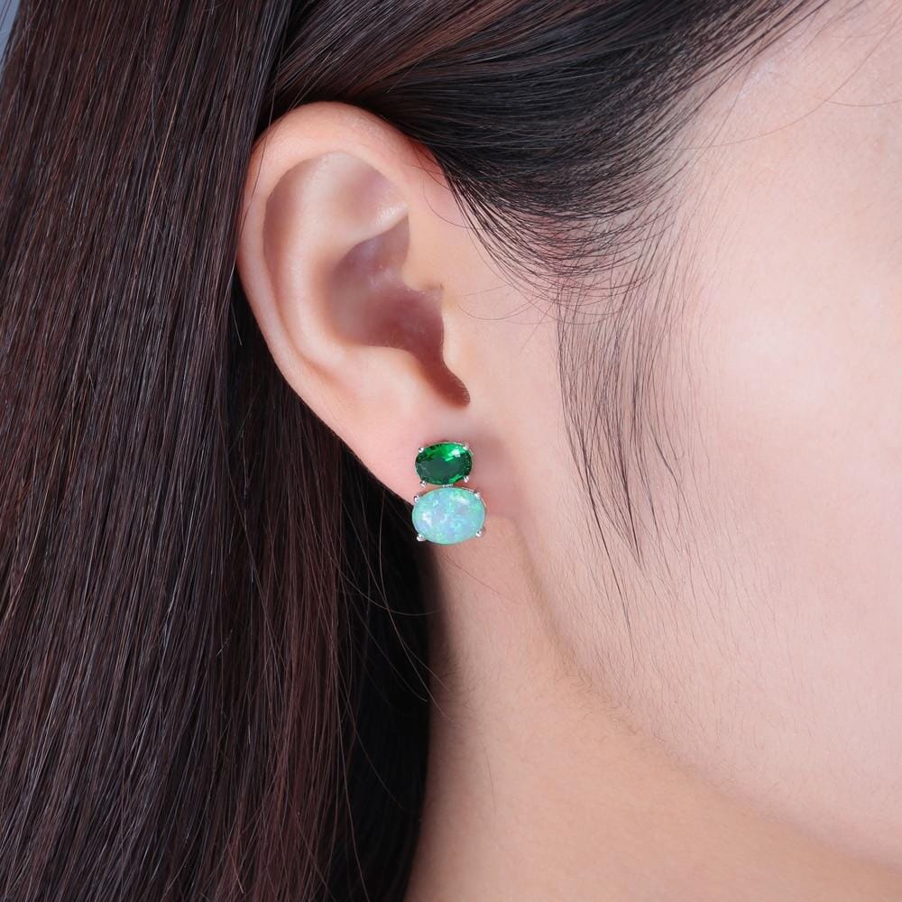 Green, Orange Fire Opal Silver Stud EarringsEarrings