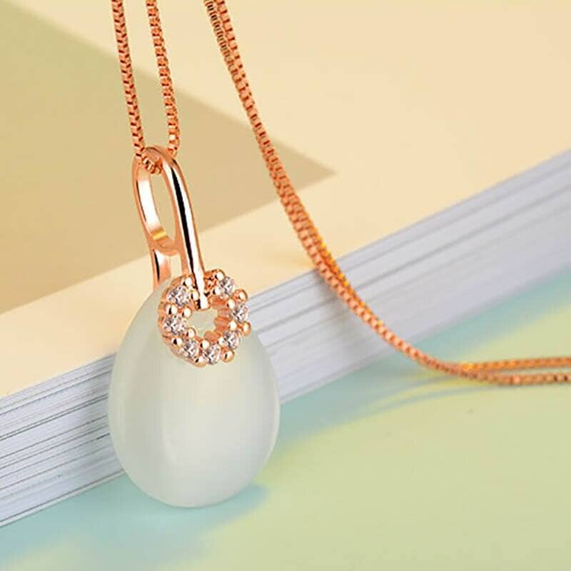 Fashion Water Drop Shaped Cat Eye Stone Necklace - 925 Sterling SilverNecklace