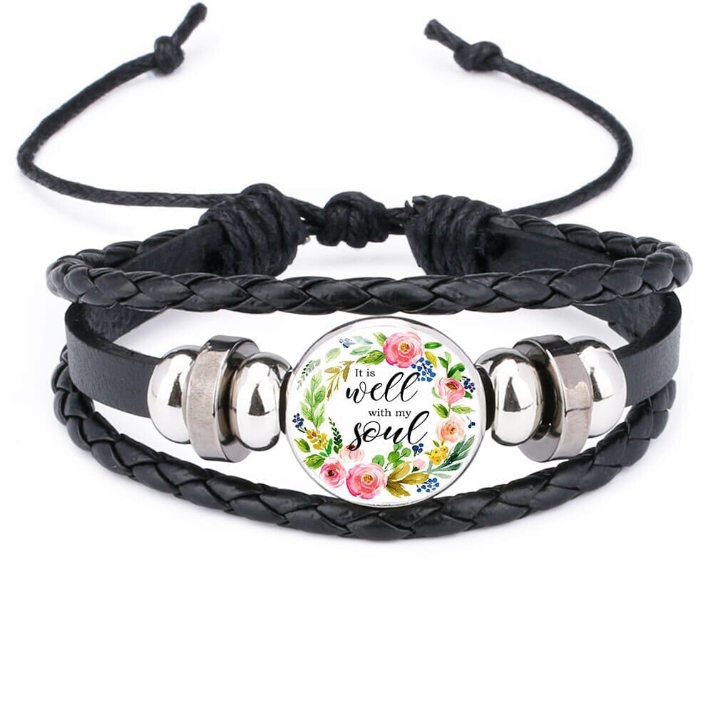 Scriptures Proverbs Charm Leather Wrap Bangle BraceletBracelet2