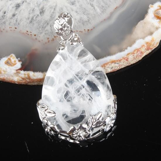 Teardrop Inlaid Flower Pendant Natural Healing Crystal (PENDANT ONLY)NecklaceClear Quartz