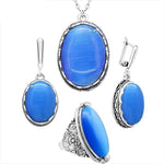 Fashionable Oval Opal Jewelry Set - Necklace, Earrings & RingJewelry SetNecklace Set - Blue8