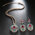 Antique Gold Plated Pink Tourmaline Crystal Turkish Jewelry Set (Necklace & Earrings)Jewelry Set