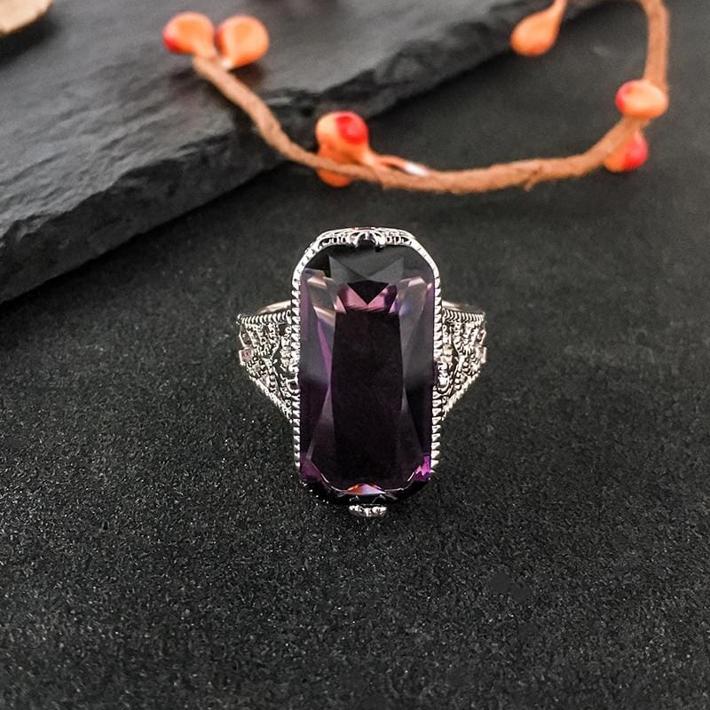 Stunning Big Amethyst Ring - 925 Sterling SilverRing