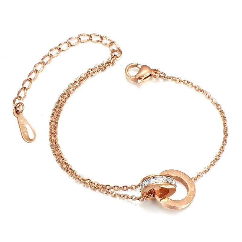 Fashion Heart With Circle Crystal Anklet Leg ChainNecklaceRose Gold