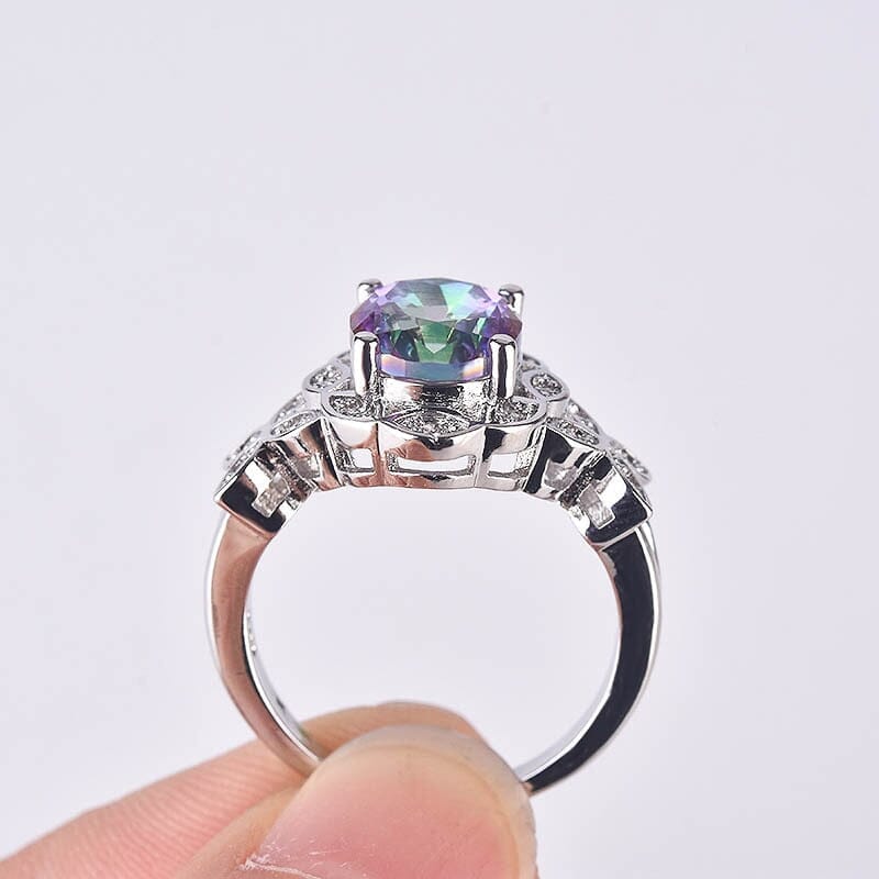 Vintage Rainbow Mystic Topaz Ring - 925 Sterling SilverRing