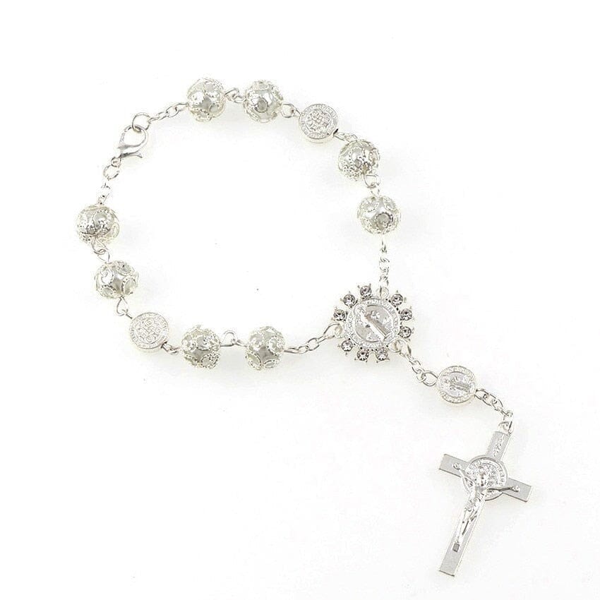 WWJD Rosary Catholic Religious Bead Cross BraceletBraceletSilver Plated
