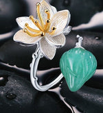 Lotus Real 925 Sterling Silver Aventurine Gemstones Flower RingRing