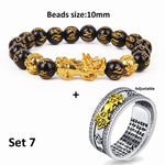Wealth and Lucky Adjustable Ring and Beaded BraceletJewelry SetSet 7