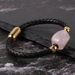 Tiger Eye and other Stones Genuine Leather Stainless Steel Buckle WristbandBracelet