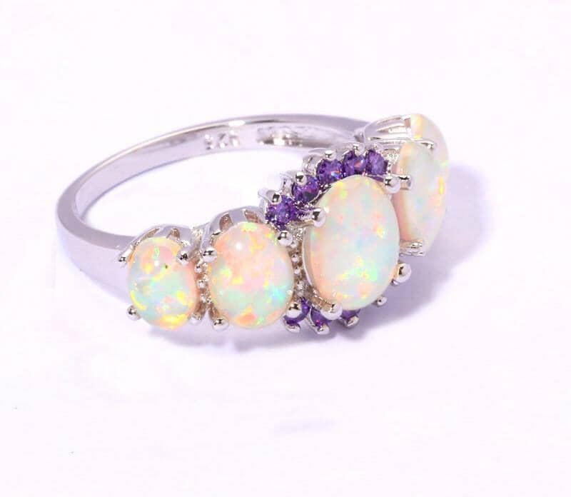 White Fire Opal Amethyst Silver RingRing