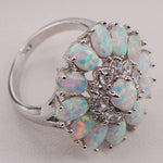 White Fire Opal Flower Sterling Silver RingRing