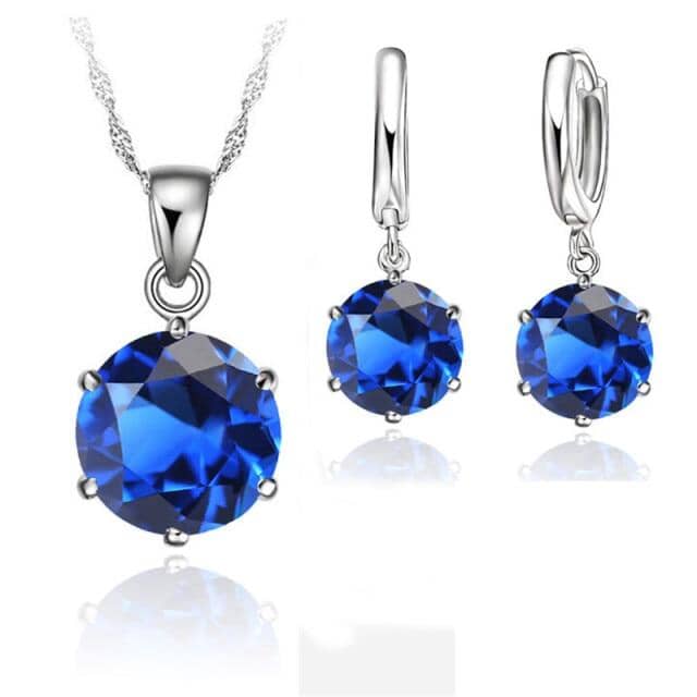 Crystal Earrings & Pendant Necklace - 925 Sterling SilverJewelry SetBlue