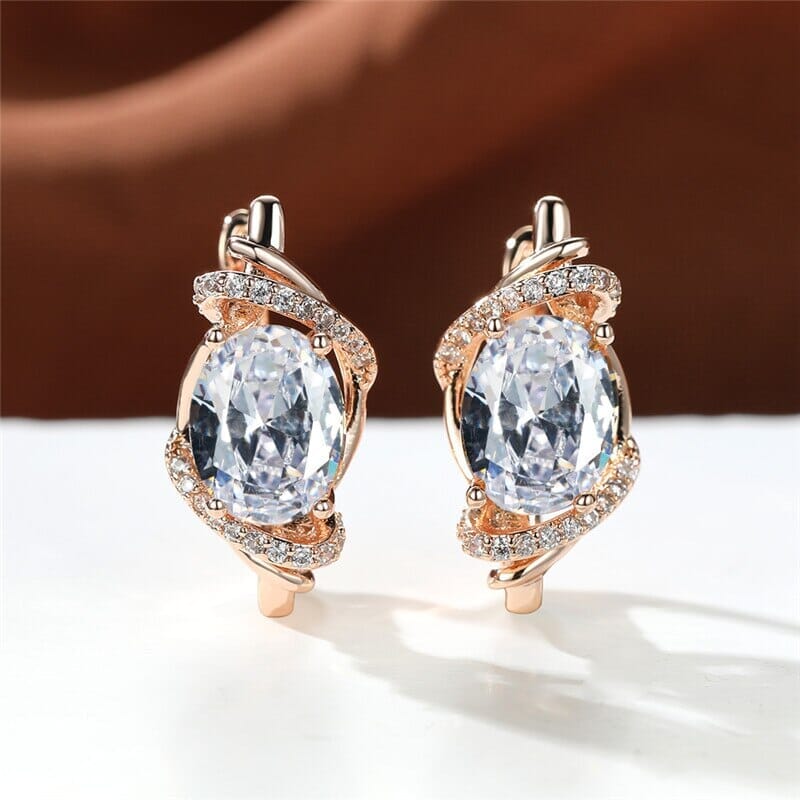 Simple Fashion Crystal Oval Stone Wedding Hoop EarringsEarringsWhite