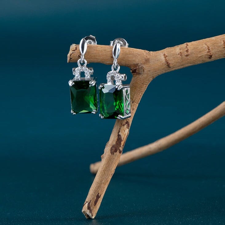 Uniquely Beautiful Square Emerald Earrings - 925 Sterling SilverEarrings