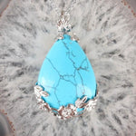 Teardrop Inlaid Flower Pendant Natural Healing Crystal (PENDANT ONLY)NecklaceTurquoise